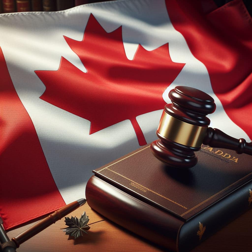 Canadian flag with a judges gavel